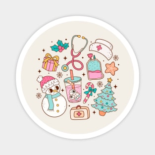 Retro Nurse Christmas Doodle Magnet